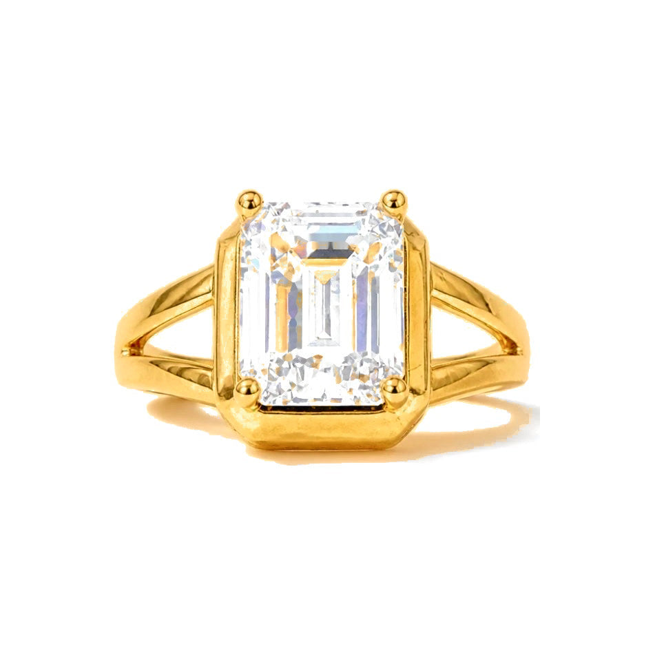 Anillo de Dama Oro 10k Solitario Rectangular Circonio Grande