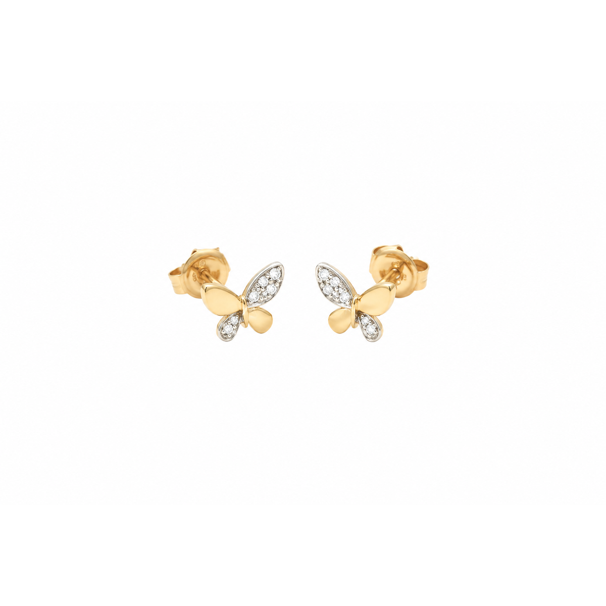 Aretes de Dama Oro 14k Mariposa Bicolor con Diamantes Naturales
