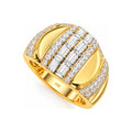 Anillo de Dama Oro 14k Domo Ancho con Doble Fila de Baguettes y Diamantes Naturales