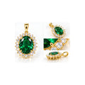 Dije Oro 14k Esmeralda de Laboratorio Ovalada con Halo de Diamantes de Laboratorio