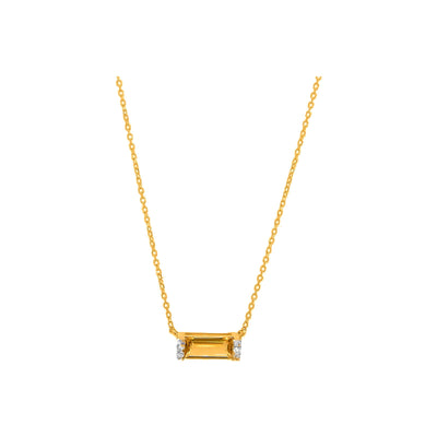 9x3.5mm Collar Oro 14k Barra con Citrino y Diamantes Naturales