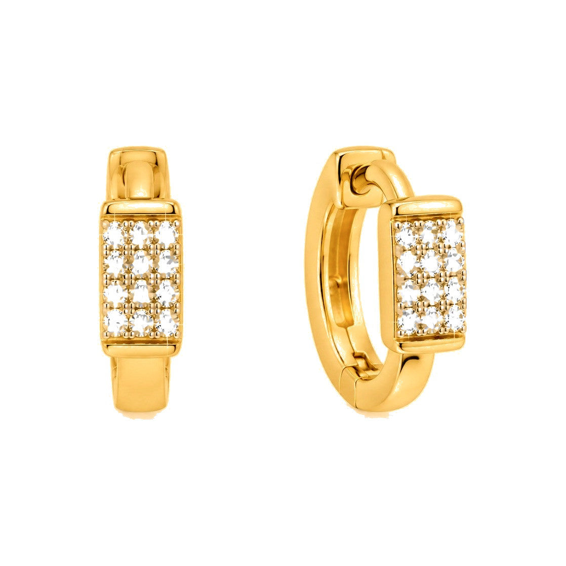11mm Aretes de Dama Oro 14k Huggie con Barra Rectangular de Diamantes Naturales