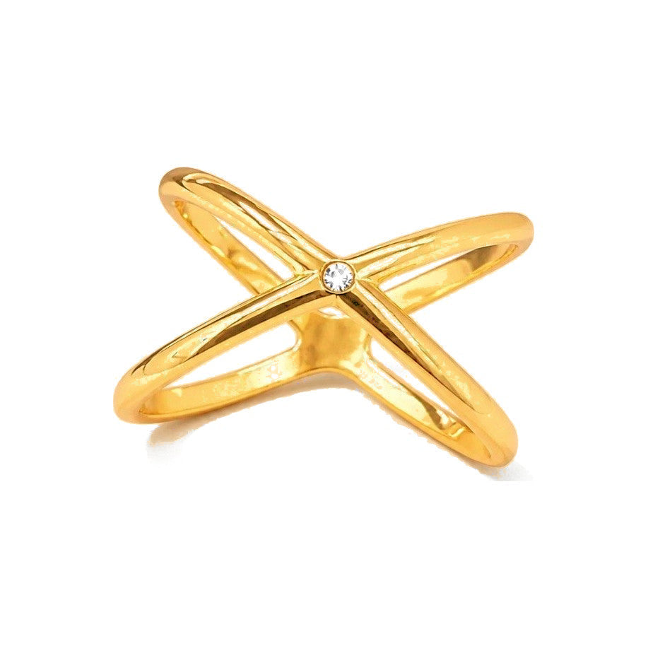 Anillo de Dama Oro 10k Cruzado X con Circonia