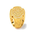 Anillo de Hombre Oro 10k Sello Pavé con Filigrana de Hojas