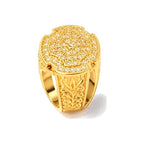 Anillo de Hombre Oro 10k Sello Pavé con Filigrana de Hojas