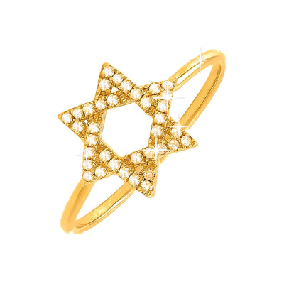 9mm Anillo de Dama Oro 14k Estrella Pavé con Diamantes Naturales