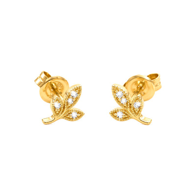 Aretes de Dama Oro 14k Tres Hojas con Diamantes Naturales