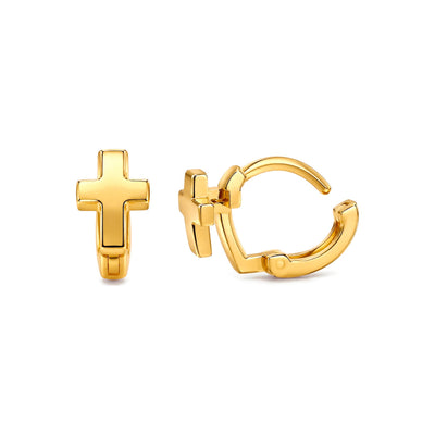 5mm Aretes de Dama Oro 10k Huggie con Cruz Lisa