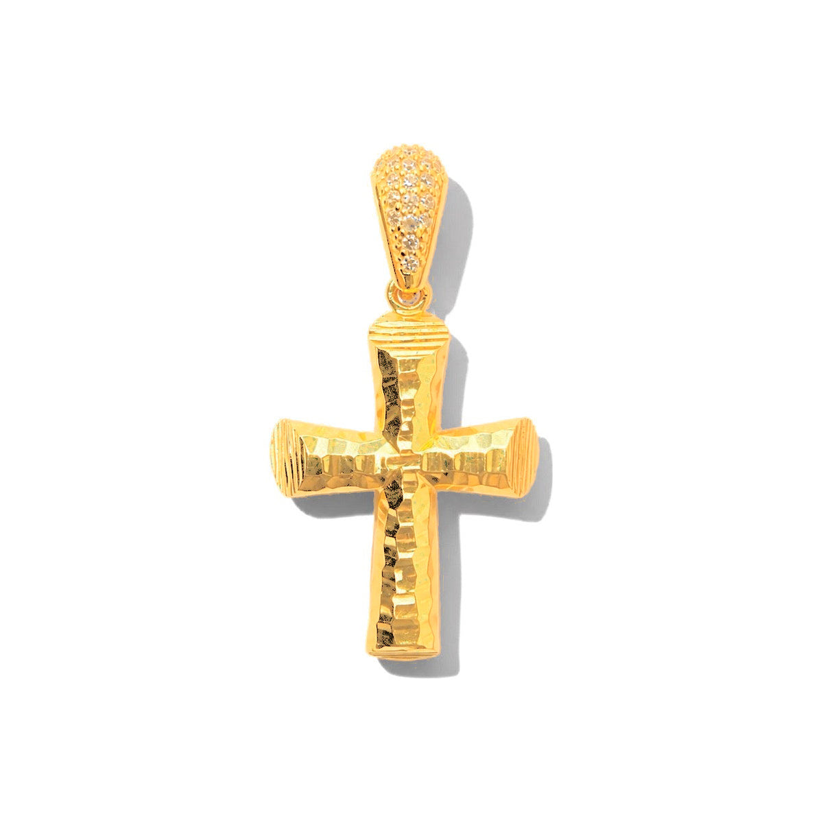 Dije Cruz Oro 14k Martillada con Broche de Circonios