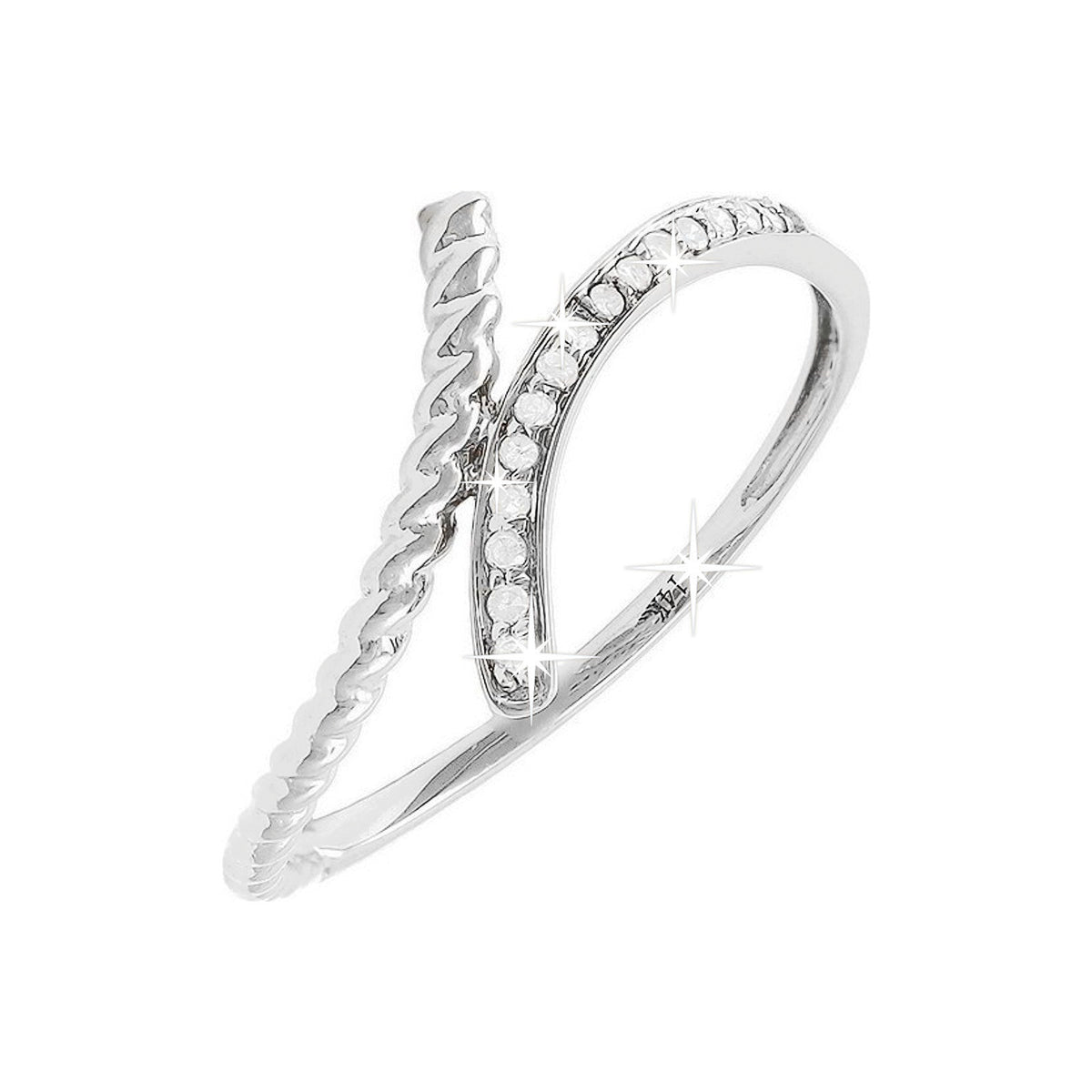 Anillo de Dama Oro Blanco 14k Bypass Pavé con Diamantes Naturales