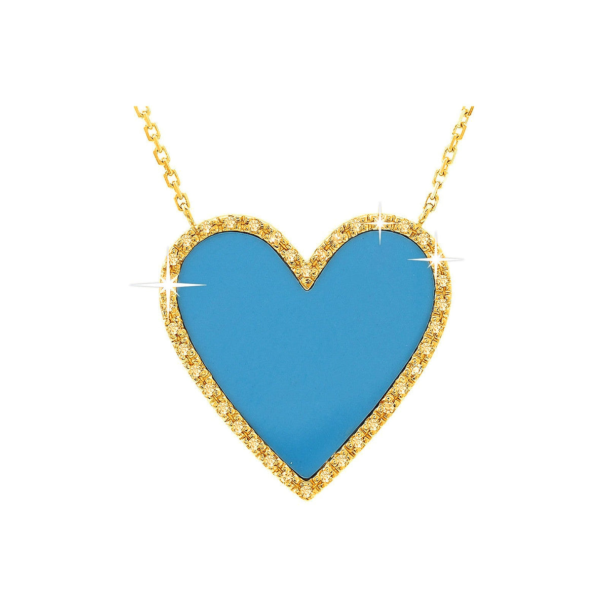 20.2x20mm Collar Oro 14k Corazón Pavé con Turquesa y Diamantes Naturales