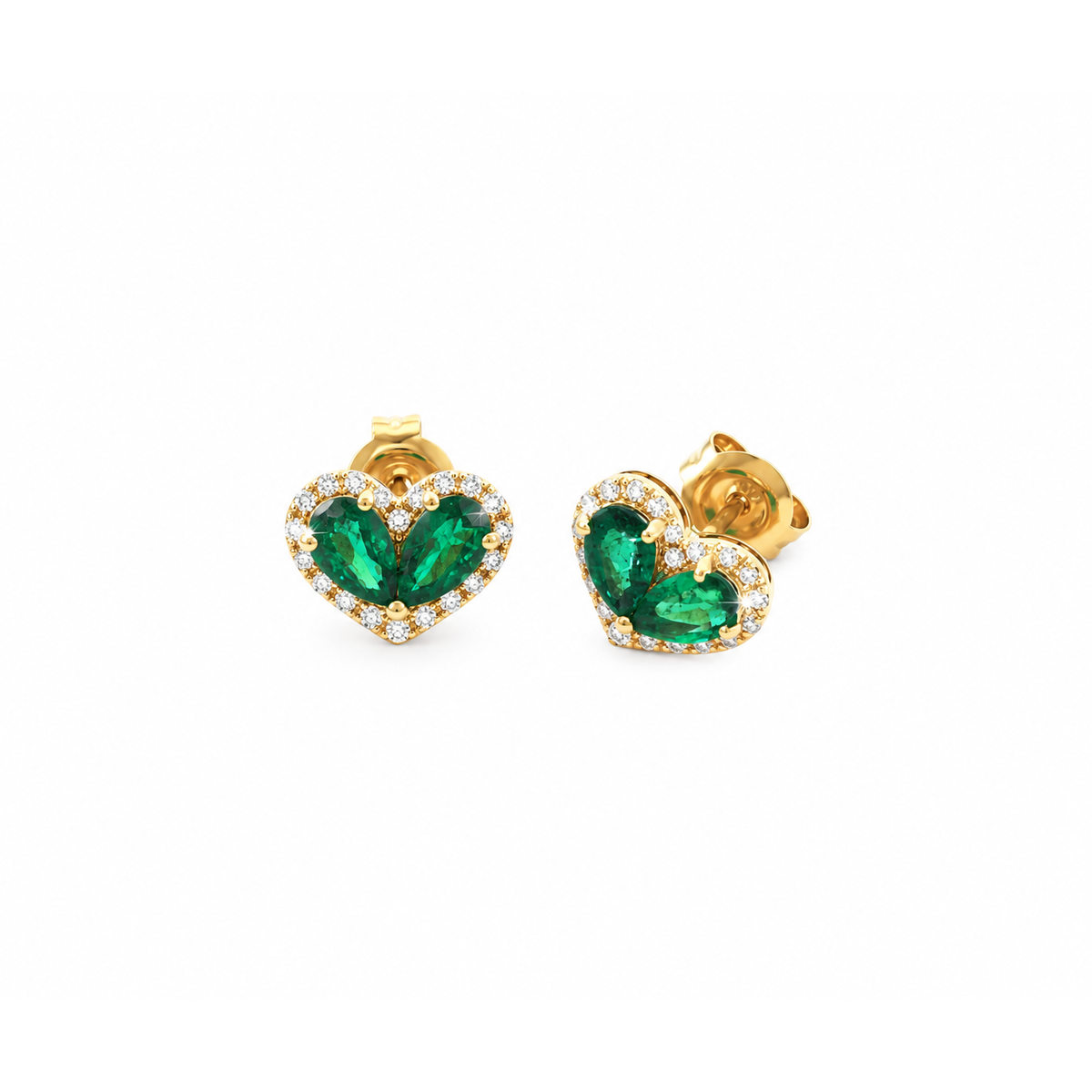 9x12mm Aretes de Dama Oro 14k Corazón de Esmeraldas con Halo de Diamantes Naturales