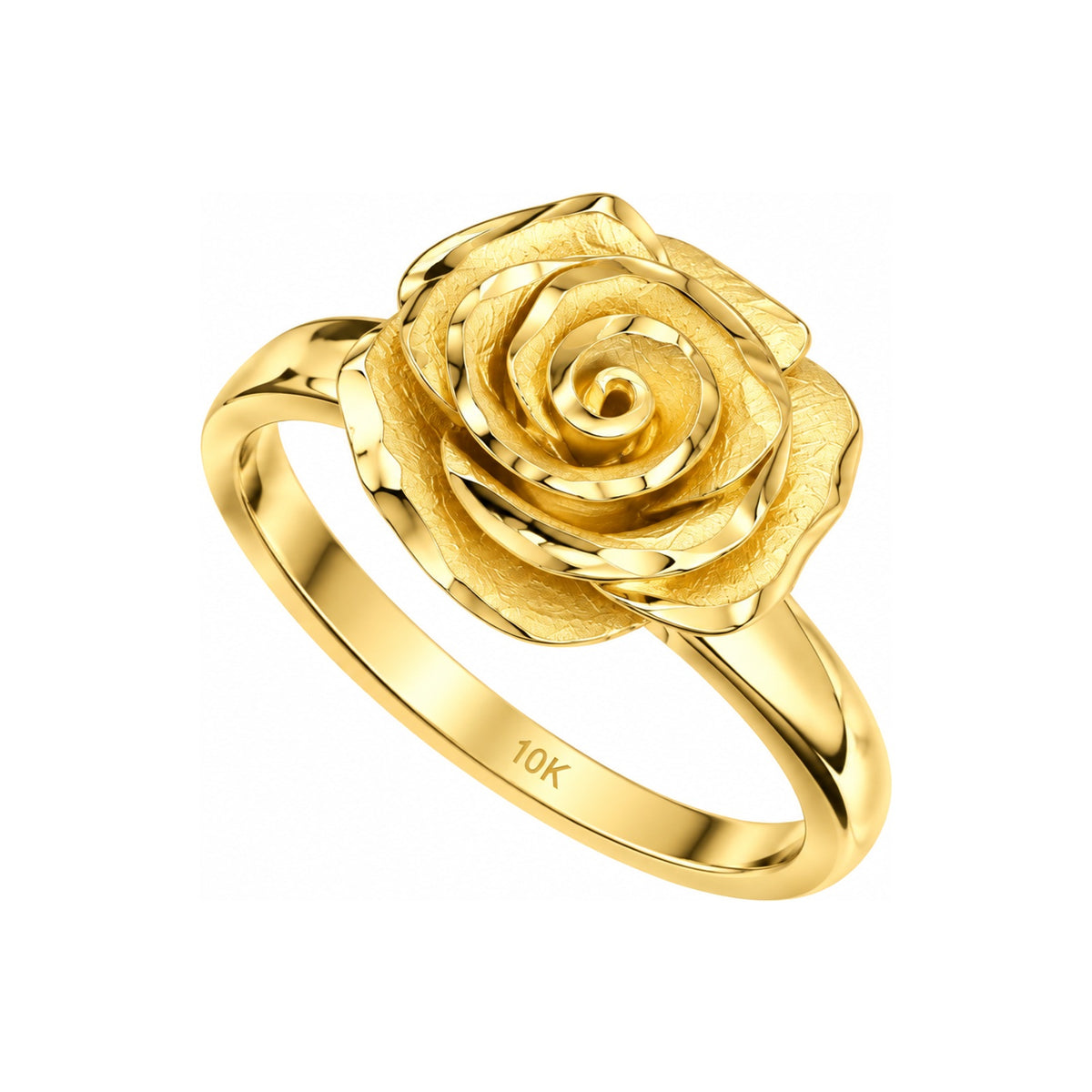 Anillo de Dama Oro 10k Flor Rosa Texturizada