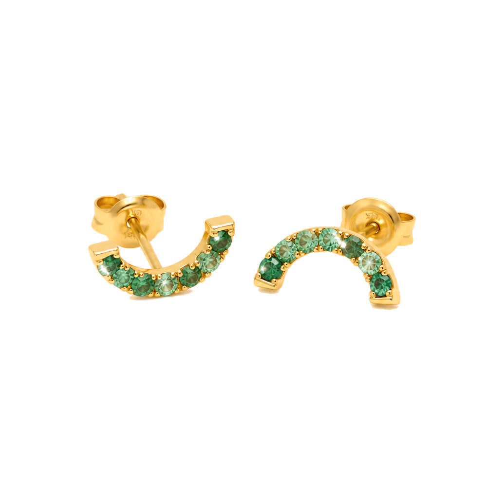 12.06mm Aretes de Dama Oro 14k Arco de Granates Verdes