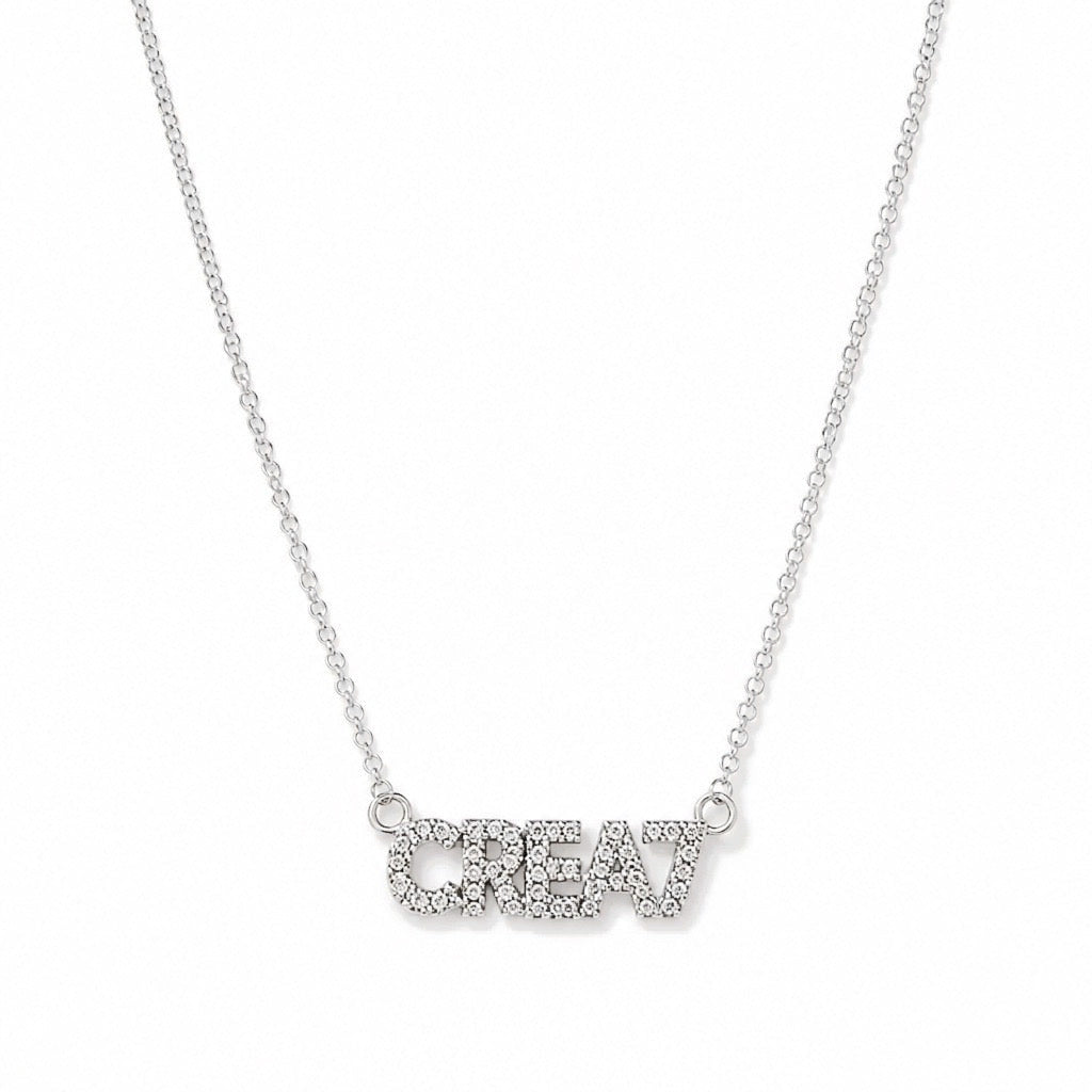 Cadena Nombre Personalizado con Diamantes Naturales Oro Blanco 14k