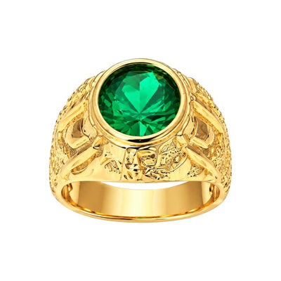Anillo de Hombre Oro 10k Piedra Verde Nugget