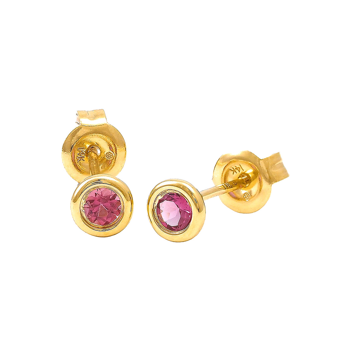 5mm Aretes de Dama Oro 14k Redondos con Pink Tourmaline