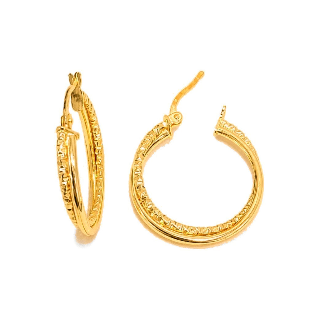 Aretes de Dama Oro 10k Aro Doble Liso y Diamantado