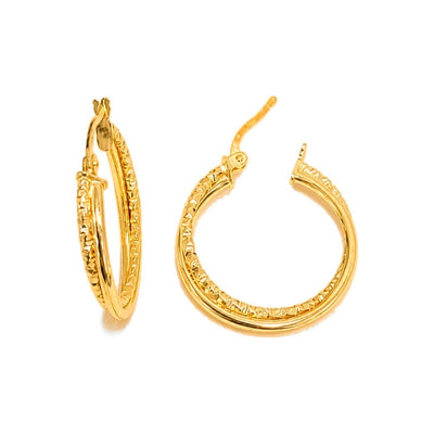 Aretes de Dama Oro 10k Aro Doble Liso y Diamantado
