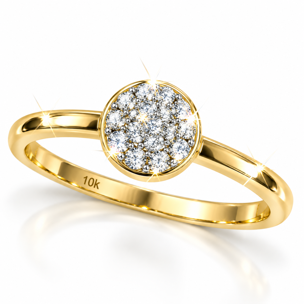 Anillo de Dama Oro 10k Cluster Redondo con Diamantes Naturales