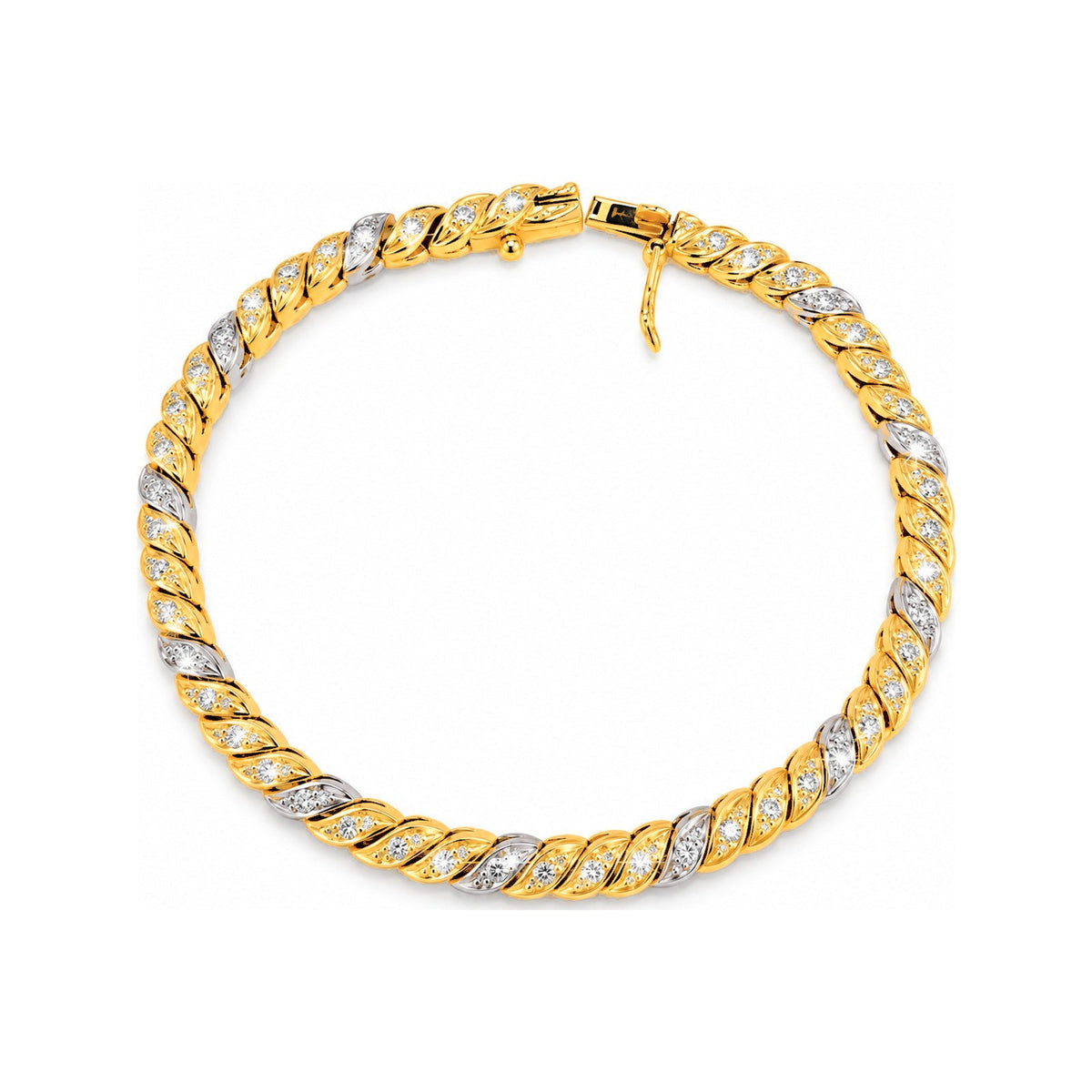 Brazalete Oro 14k San Marco Dos Tonos con Diamantes Naturales