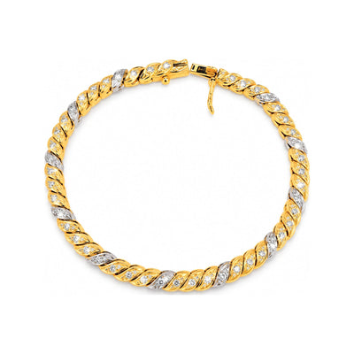 Brazalete Oro 14k San Marco Dos Tonos con Diamantes Naturales