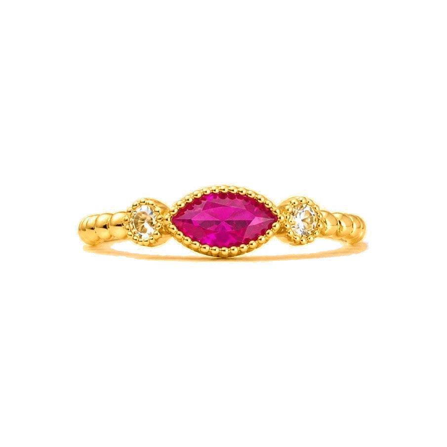 Anillo de Dama Oro 14k Circonia Fucsia Marquesa con Circonios