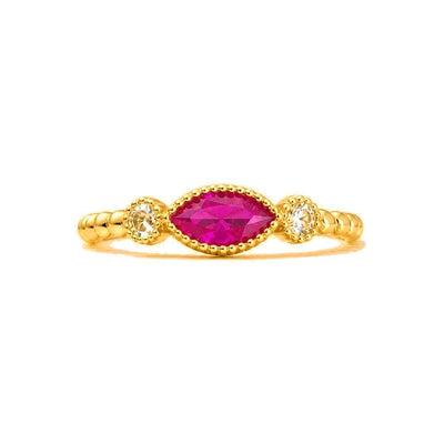 Anillo de Dama Oro 14k Circonia Fucsia Marquesa con Circonios