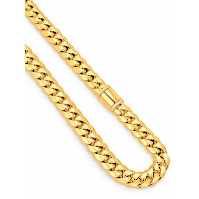 8.2mm Cadena de Hombre Cubana Sólida Oro 10k 24 Pulgadas con Cierre de Diamantes Naturales