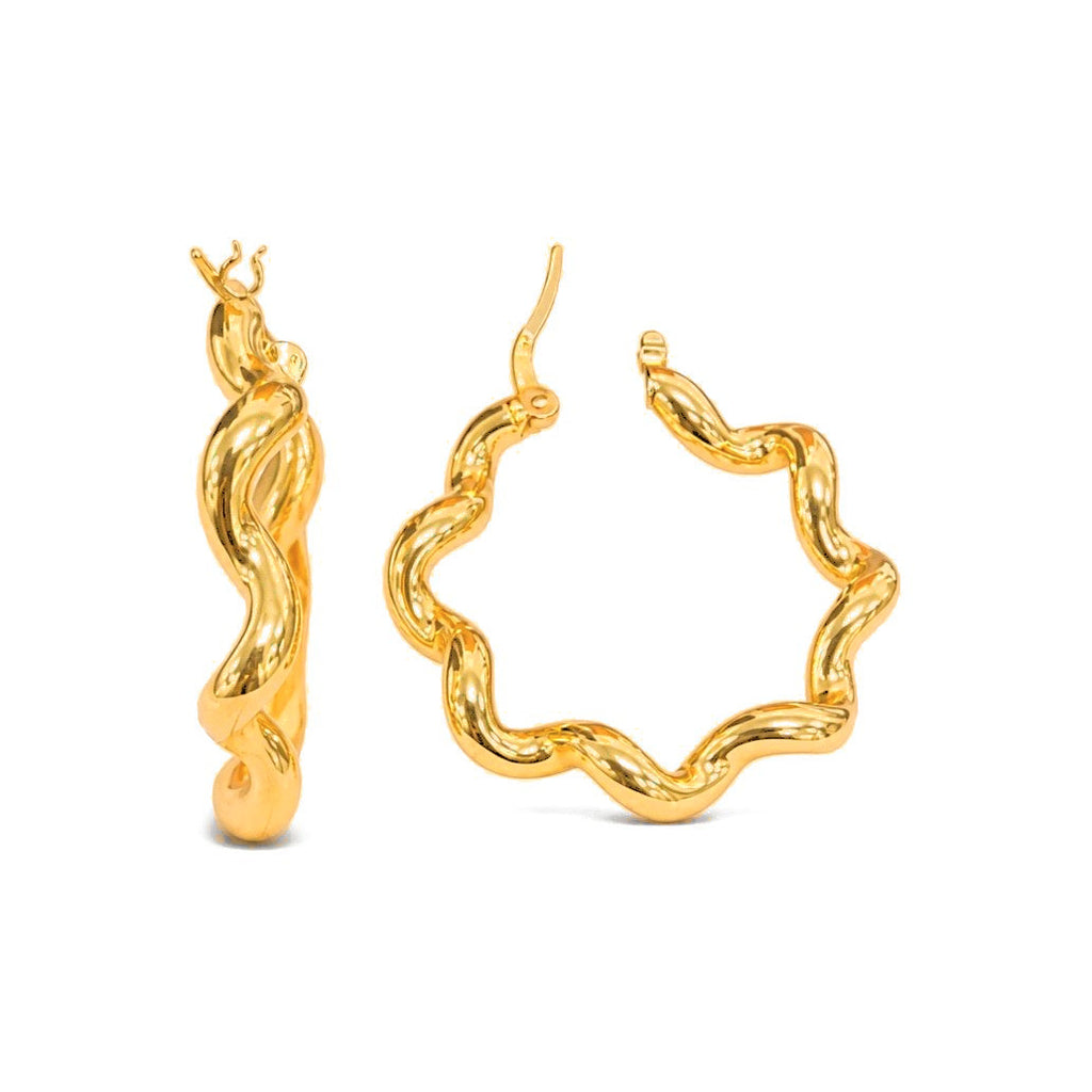 Aretes de Dama Oro 10k Aro Ondulado Serpentina