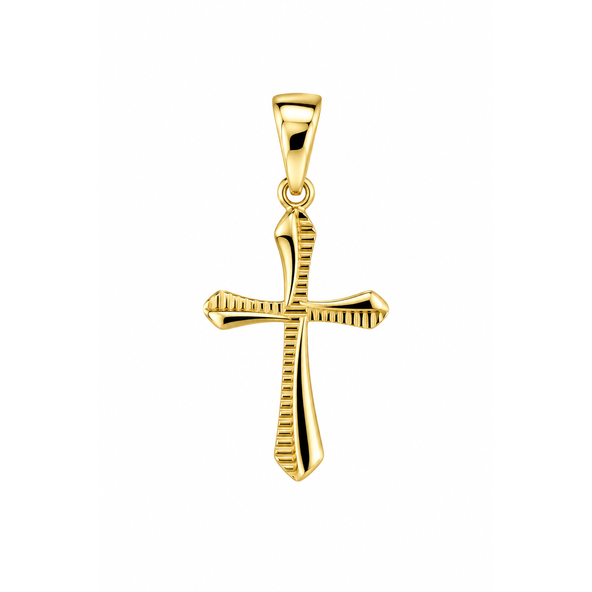 15mm x 10mm Dije Cruz Acanalada con Puntas Oro 14k