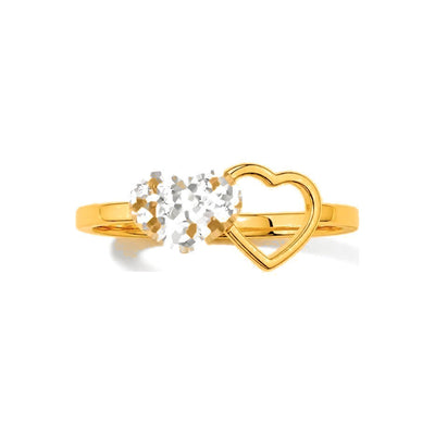 Anillo de Dama Oro 14k Dos Corazones Pave y Abierto