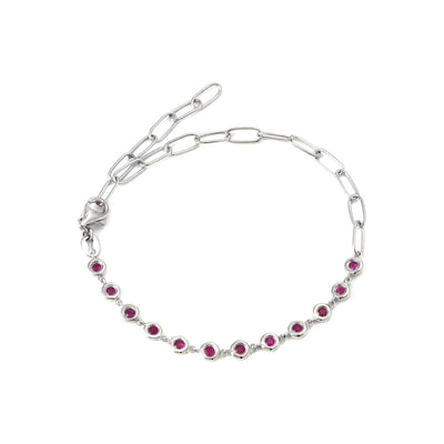 Brazalete de Dama Oro Blanco 14k Redondos con Rubí