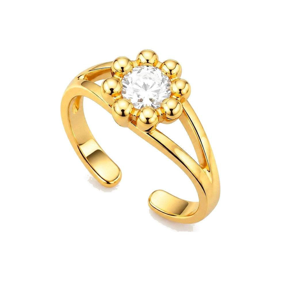 Anillo para el Dedo del Pie Oro 14k Abierto Flor de Bolitas con Circonio