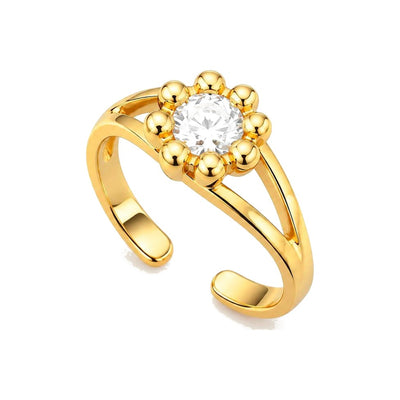 Anillo para el Dedo del Pie Oro 14k Abierto Flor de Bolitas con Circonio