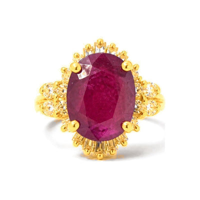 Anillo de Dama Oro 10k Rubí con Halo de Diamantes Naturales