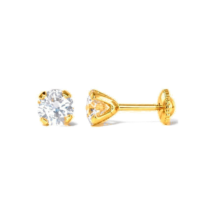 Aretes de Dama Oro 14k Solitario Clásico 4 Garras