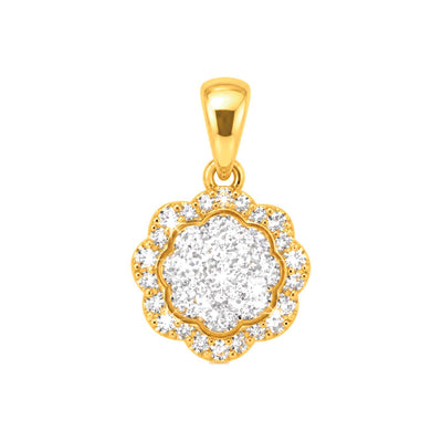 Dije Flor Oro 10k Racimo con Borde Festoneado y Diamantes Naturales