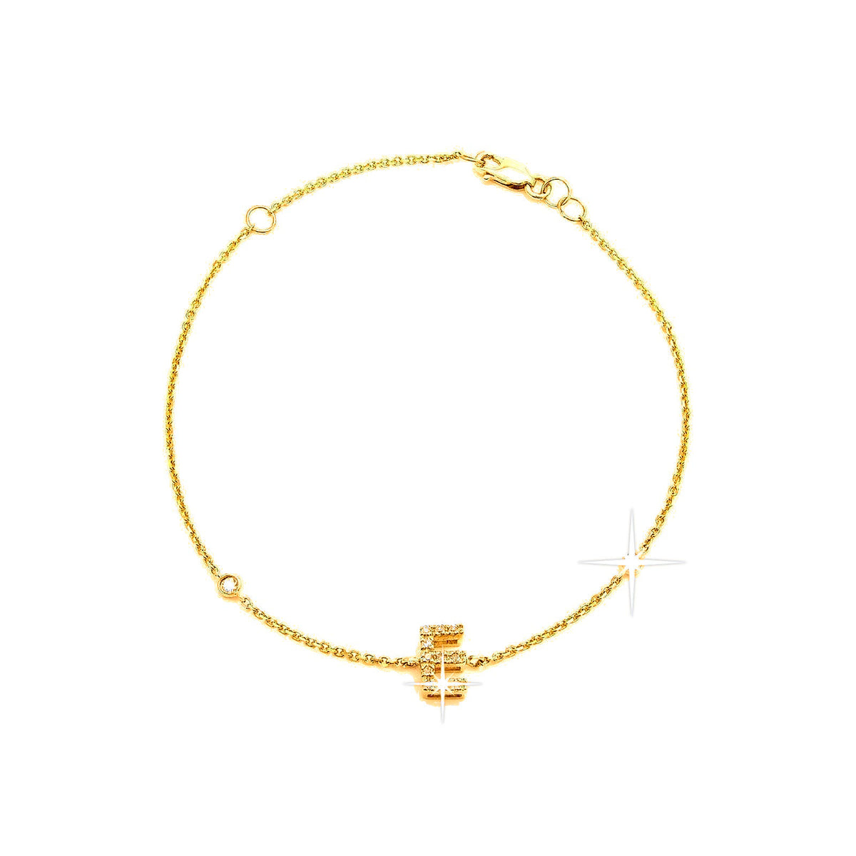 7mm Brazalete de Dama Oro 14k Inicial Pavé con Diamantes Naturales