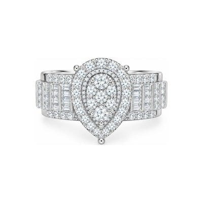 Anillo de Compromiso Halo Pera Cluster con Baguettes Moissanite S925