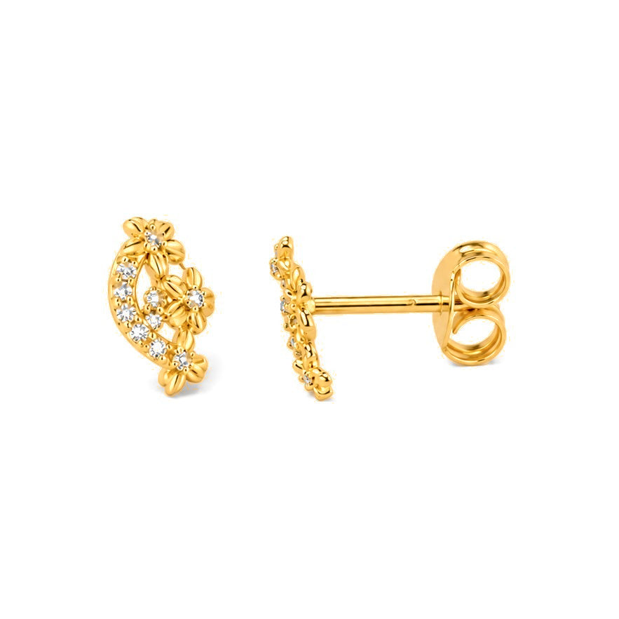 Aretes de Dama Oro 10k Óvalo Floral con Circonios