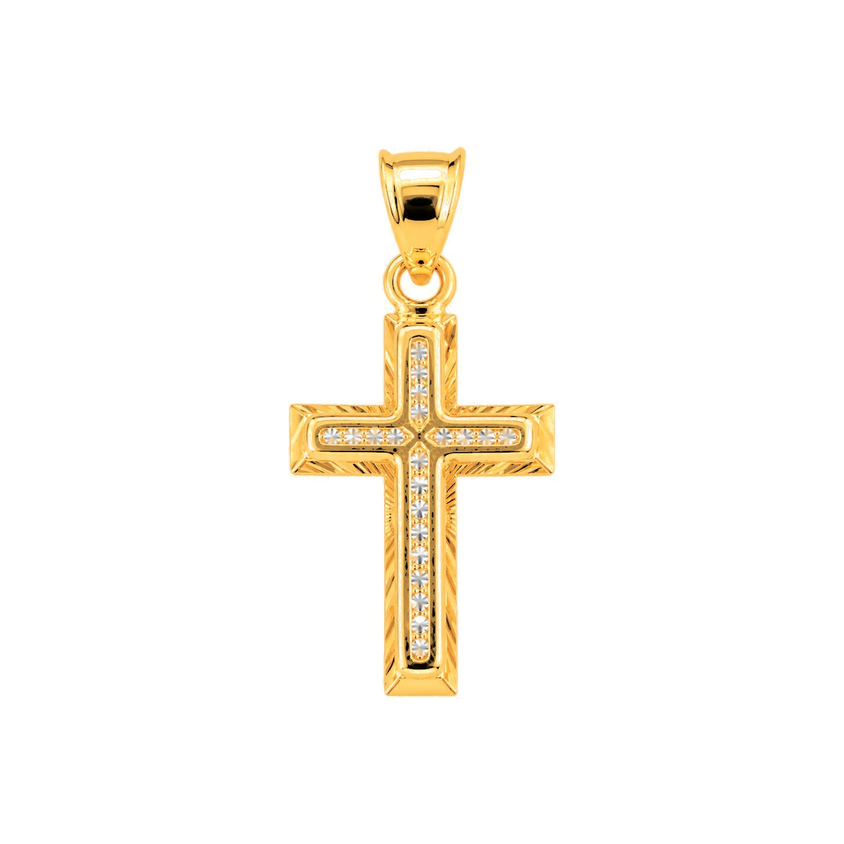 15mm x 20mm Dije Cruz Biselada con Circonios Oro 10k