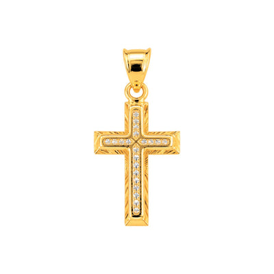 15mm x 20mm Dije Cruz Biselada con Circonios Oro 10k