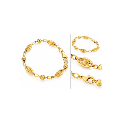 Brazalete de Dama Oro 14k Filigrana Ovalada con Bolitas Acanaladas