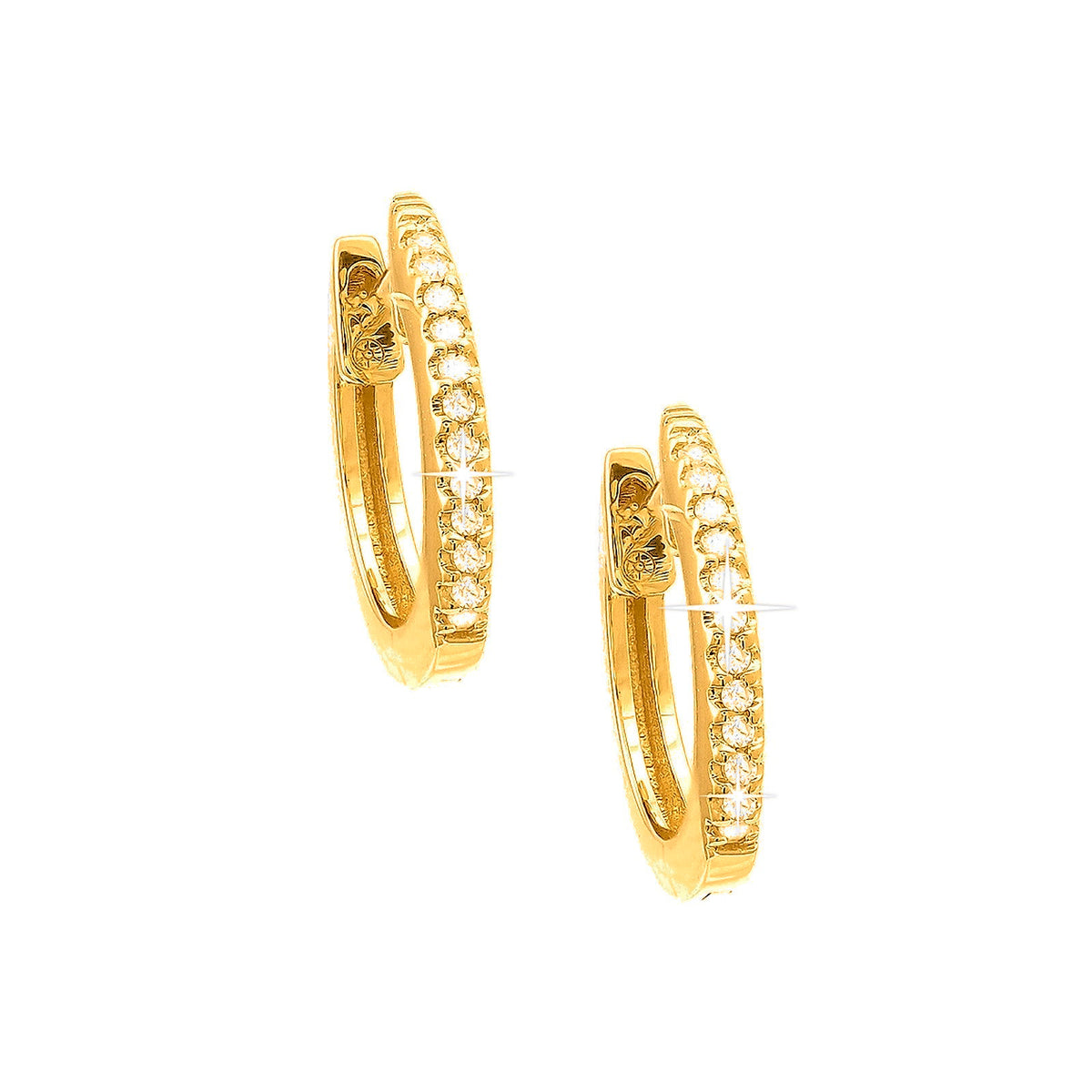 13mm Aretes de Dama Oro 14k Argolla Pavé con Diamantes Naturales
