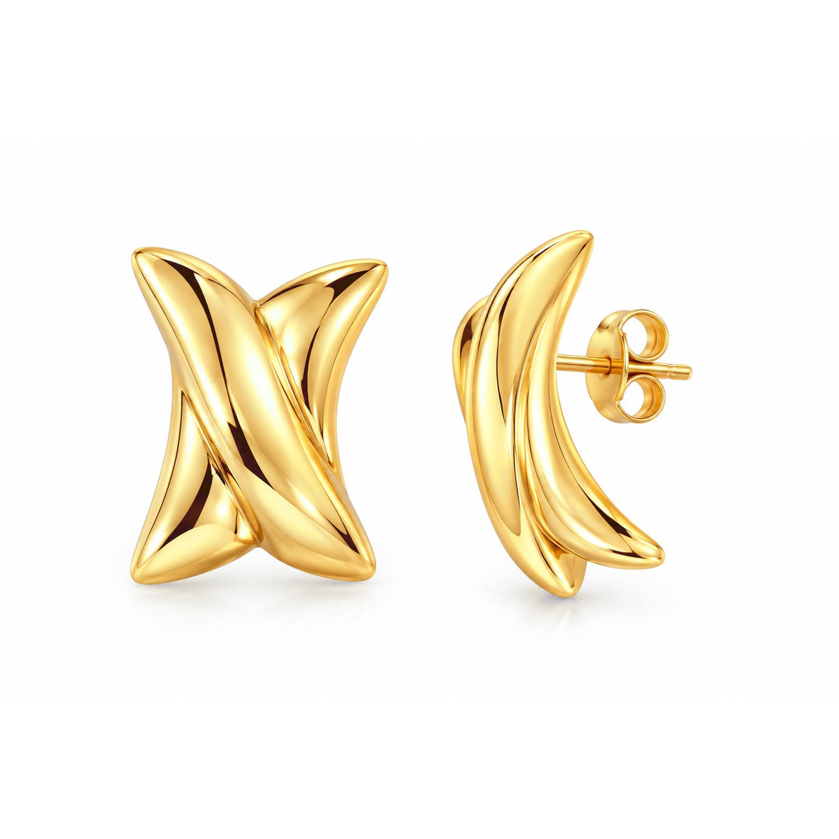 Aretes de Dama Oro 14k Cruz Ondulada Pulida