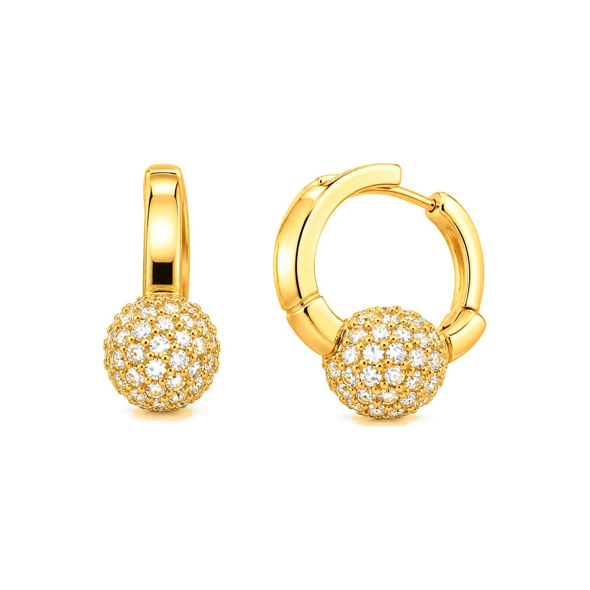 Aretes de Dama Oro 10k Huggie con Bola de Pavé de Circonios