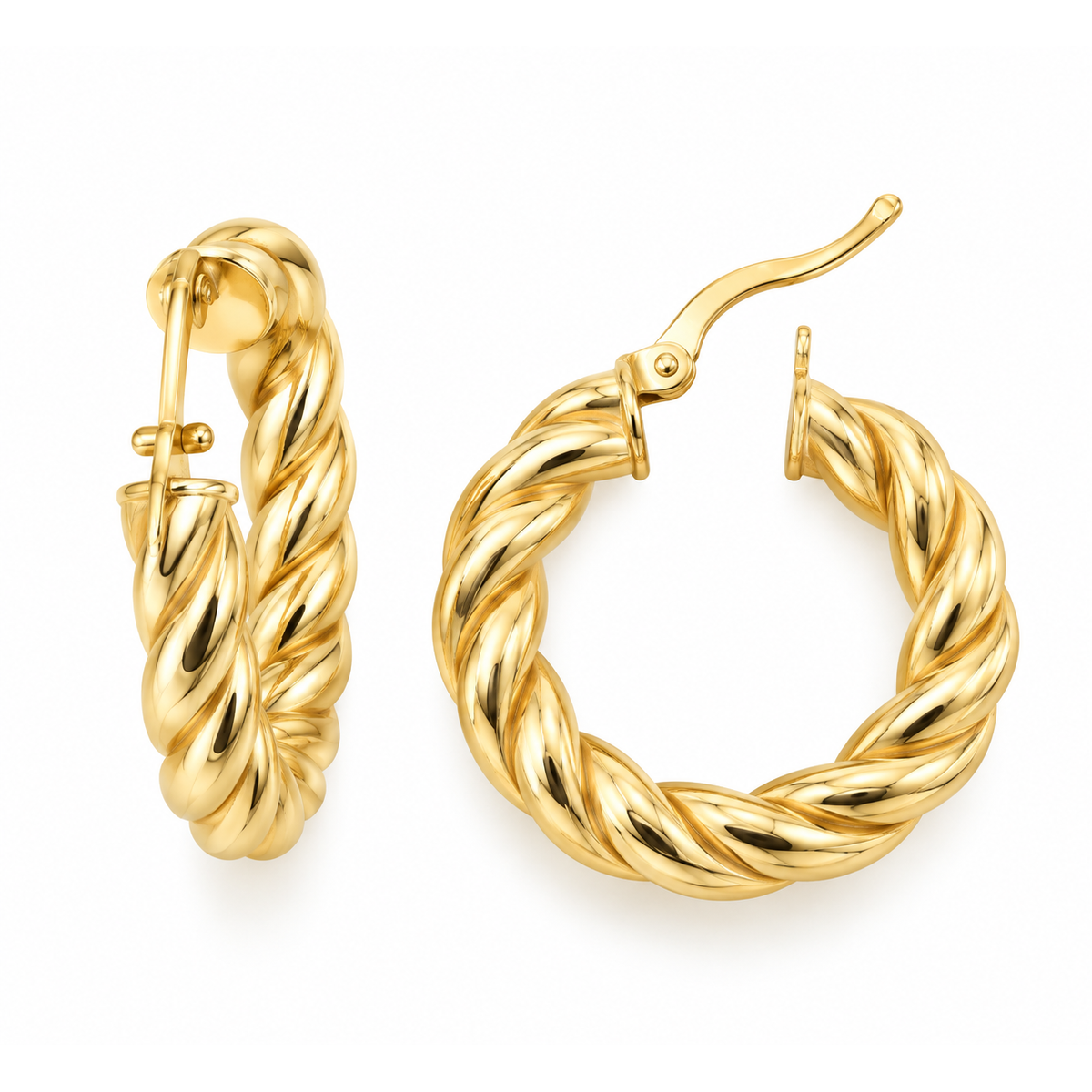 Aretes de Dama Oro 10k Argolla Torcida Tipo Cuerda