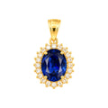 Dije Ovalado Azul Oro 14k con Halo de Circonios