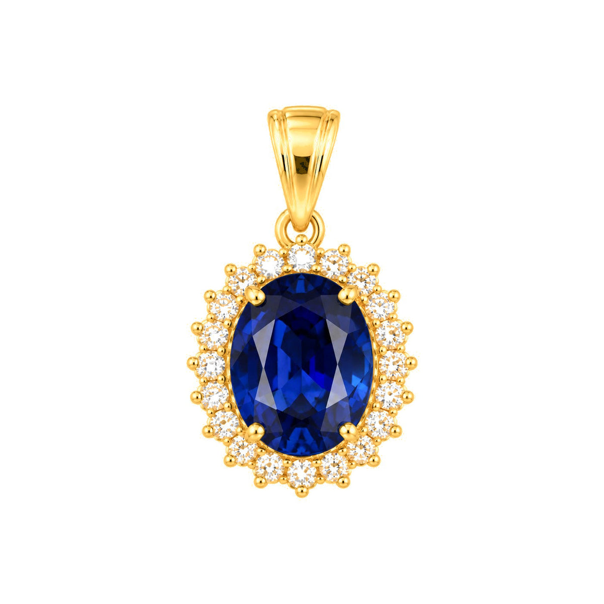 Dije Ovalado Azul Oro 14k con Halo de Circonios